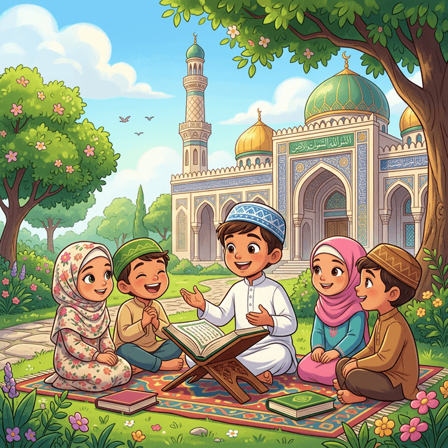 Children learning Quran outdoors